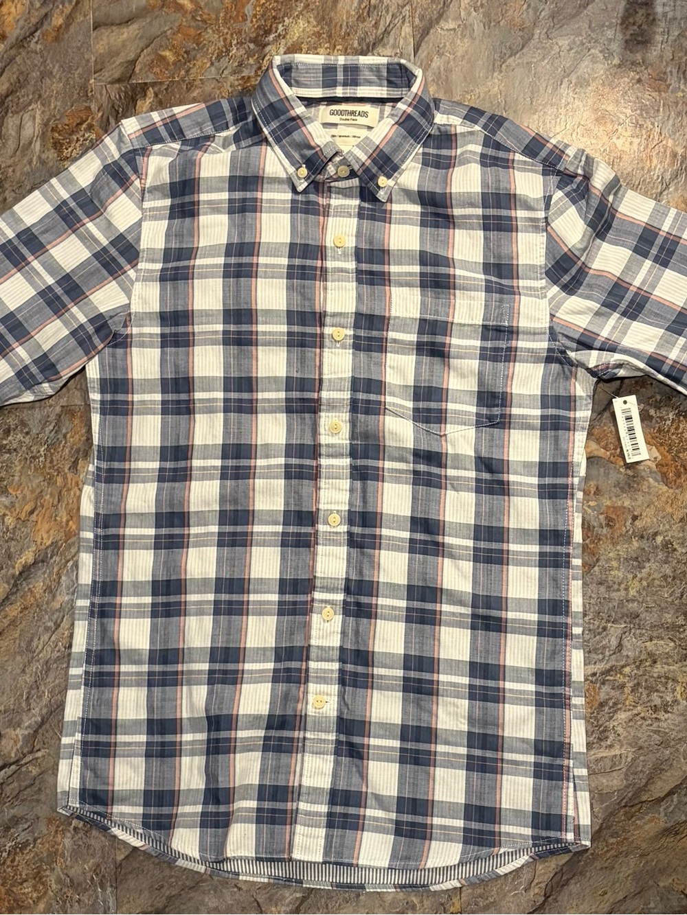 NWT Goodthreads White and Navy Plaid Long Sleeve Button-Down Shirt